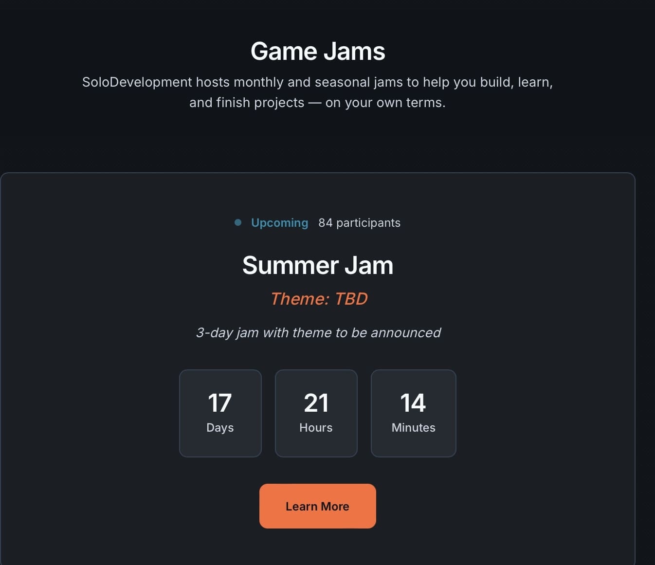 SoloDevelopment game jam page